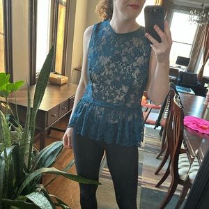 Zara Blue Peplum lace top
